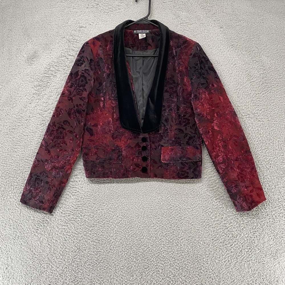 The Pyramid Collection Blazer Jacket Womens Medium Red Velvet Floral Gothic